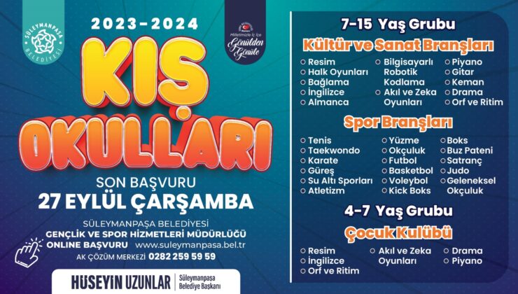 Süleymanpaşa Belediyesi Kış Okulu ve Mesleki Kişisel Gelişim kayıtları Çarşamba Günü Sona Erecek