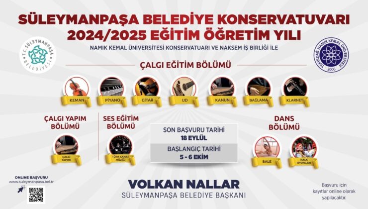 Süleymanpaşa Belediye Konservatuvarı kayıtları başladı