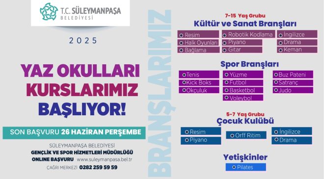 Süleymanpaşa Belediyesi Yaz Okulları Başlıyor