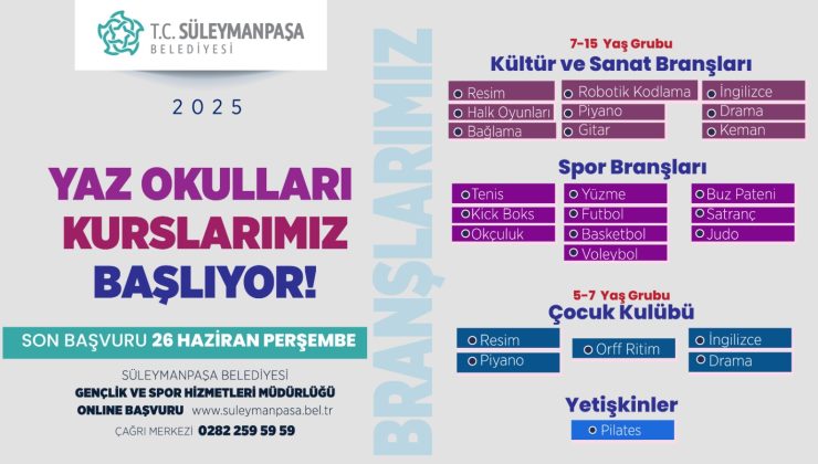 Süleymanpaşa Belediyesi Yaz Okulları Başlıyor